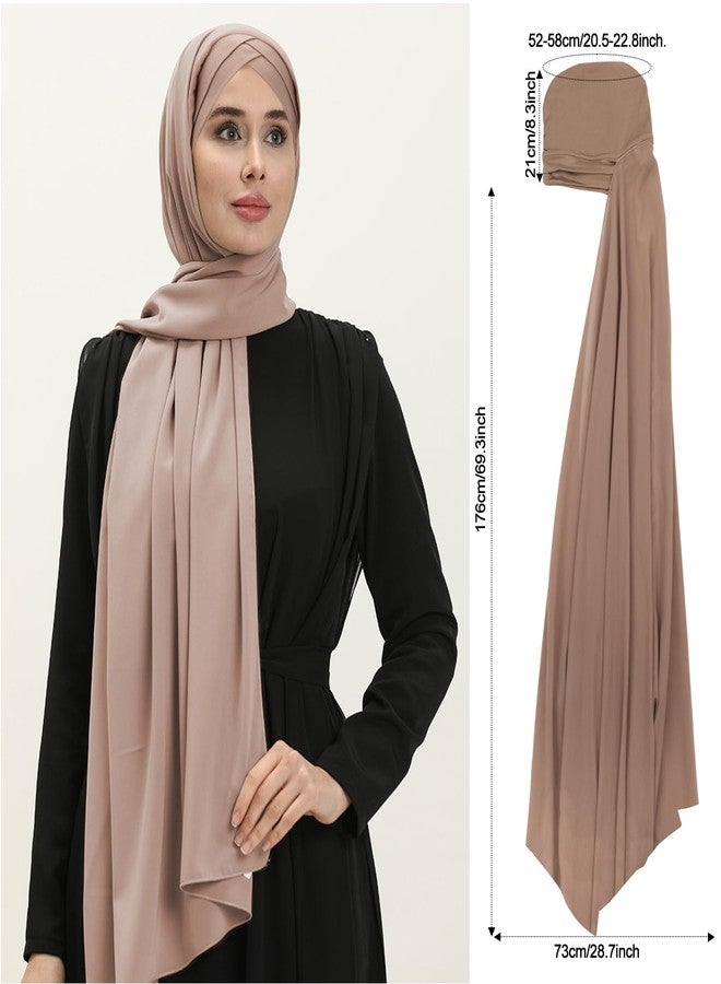 XEPST Instant Hijab for Women, Islamic Muslim Chiffon Hijab with Matching Cross Hijab Undercap Soft Instant Hijab Ready to Wear Solid Color Headscarf Turban Wrap Hijab Scarf for Women, Khaki - Image 2